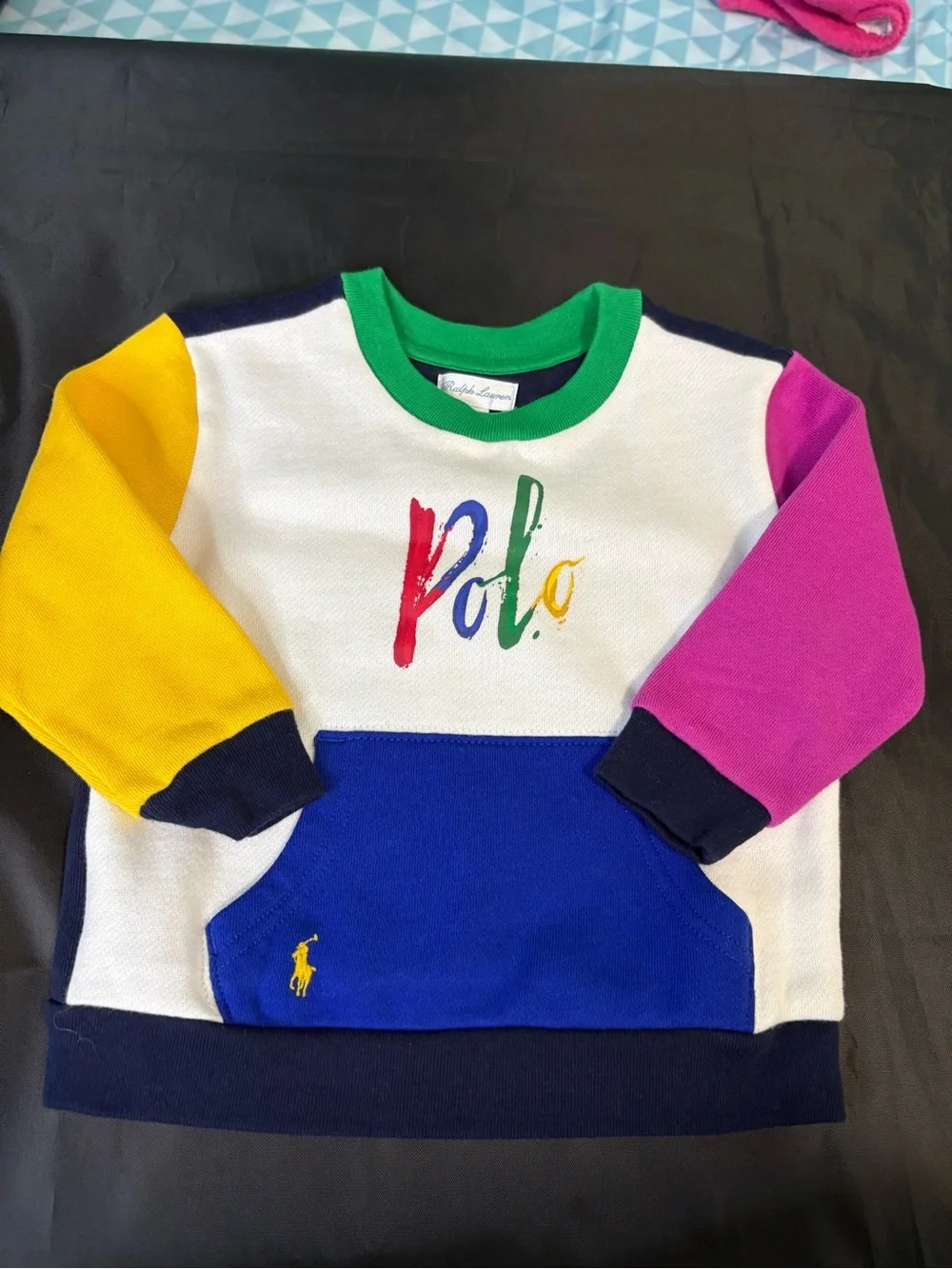 Ralph Lauren Colorblock Kids Sweatshirt - White, Green, Yellow, Pink, Blue, Navy